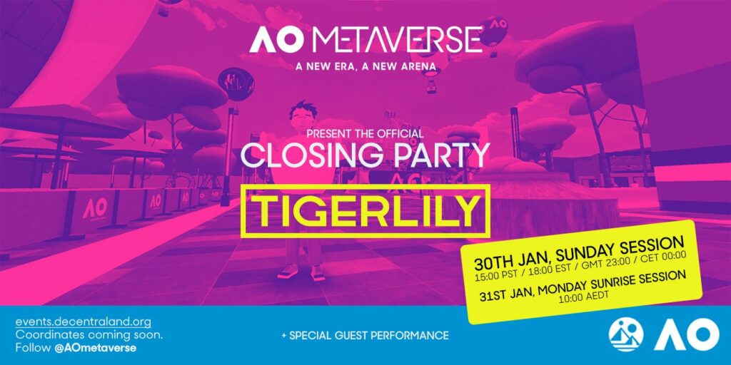 Australian Open Closing Party to be played by Tigerlily and Masked Wolf NFT Evening