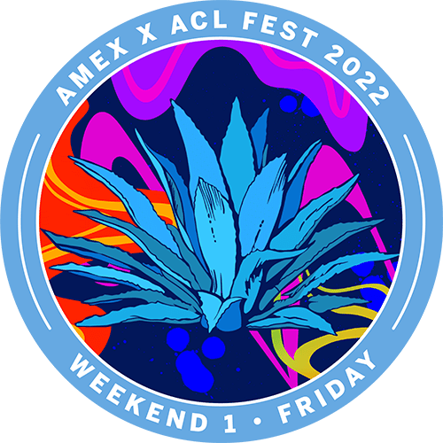 Image of the American Express POAP by Zuzu. The art is a bold blue flower with a round border.