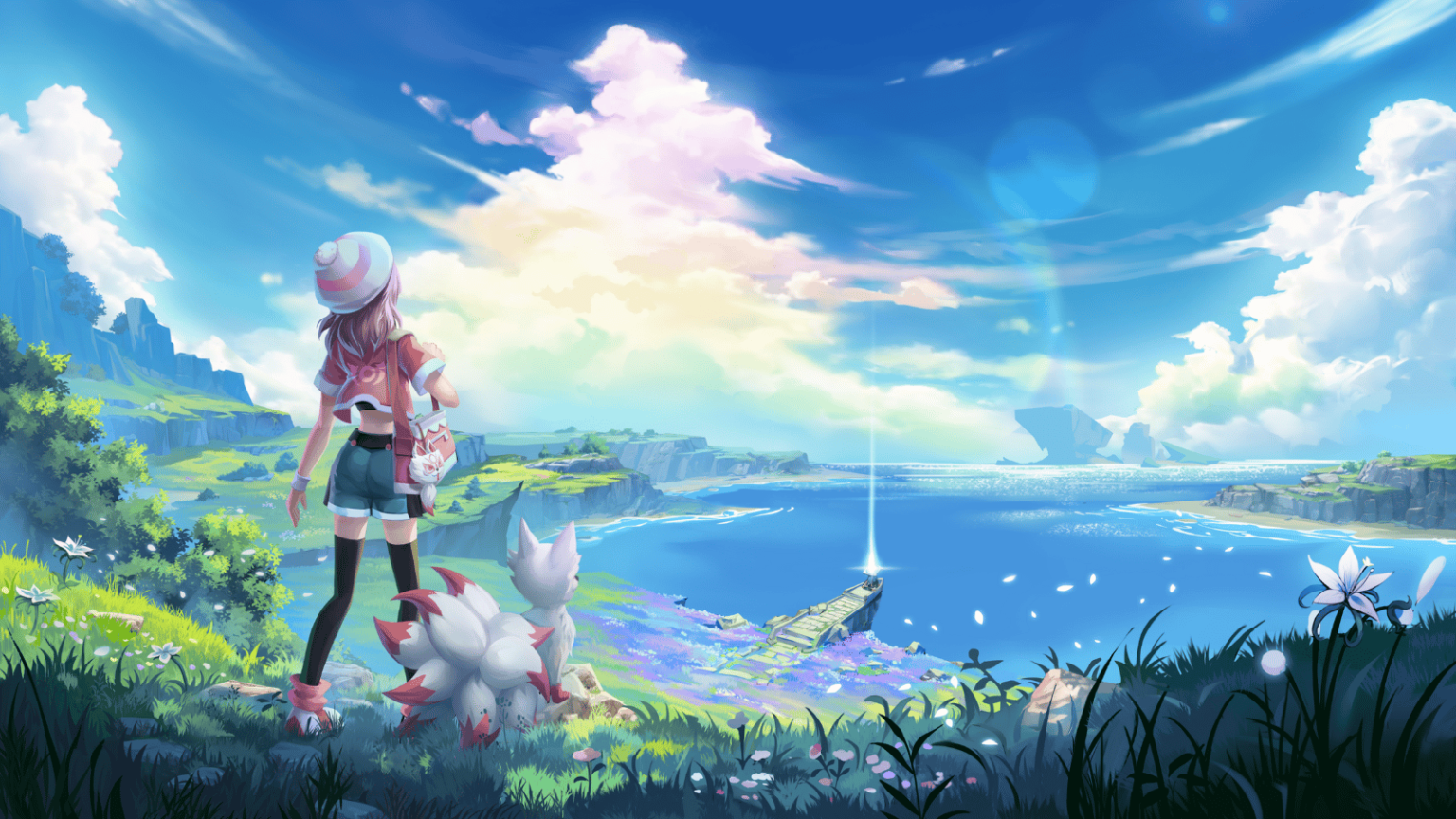 Kitsumon Launches NFT Land Sale In Partnership With Top NFT And Gaming Platforms painted picture of a girl with long pink hair with a Kitsumon Kitsu, looking out into the distance at a lake surrounded by forests