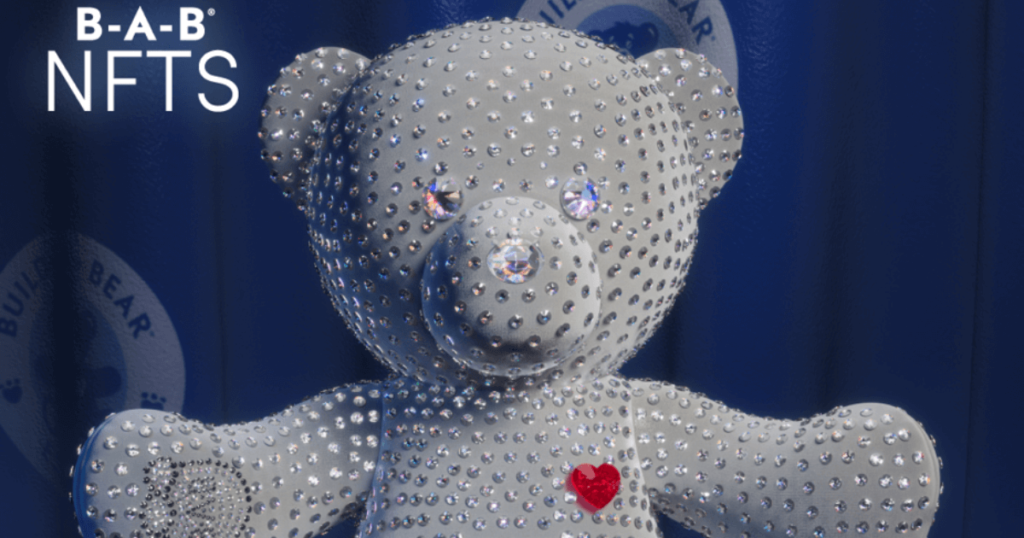 Build-A-Bear Workshop Announce NFTs and Bear Encrusted With Swarovski Crystals a photo of a build-a-bear workshop bear with swarovski crystals