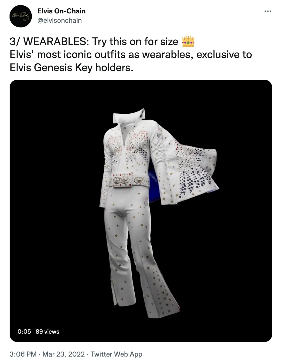 Elvis On-Chain project's Elvis Presley metaverse wearbales